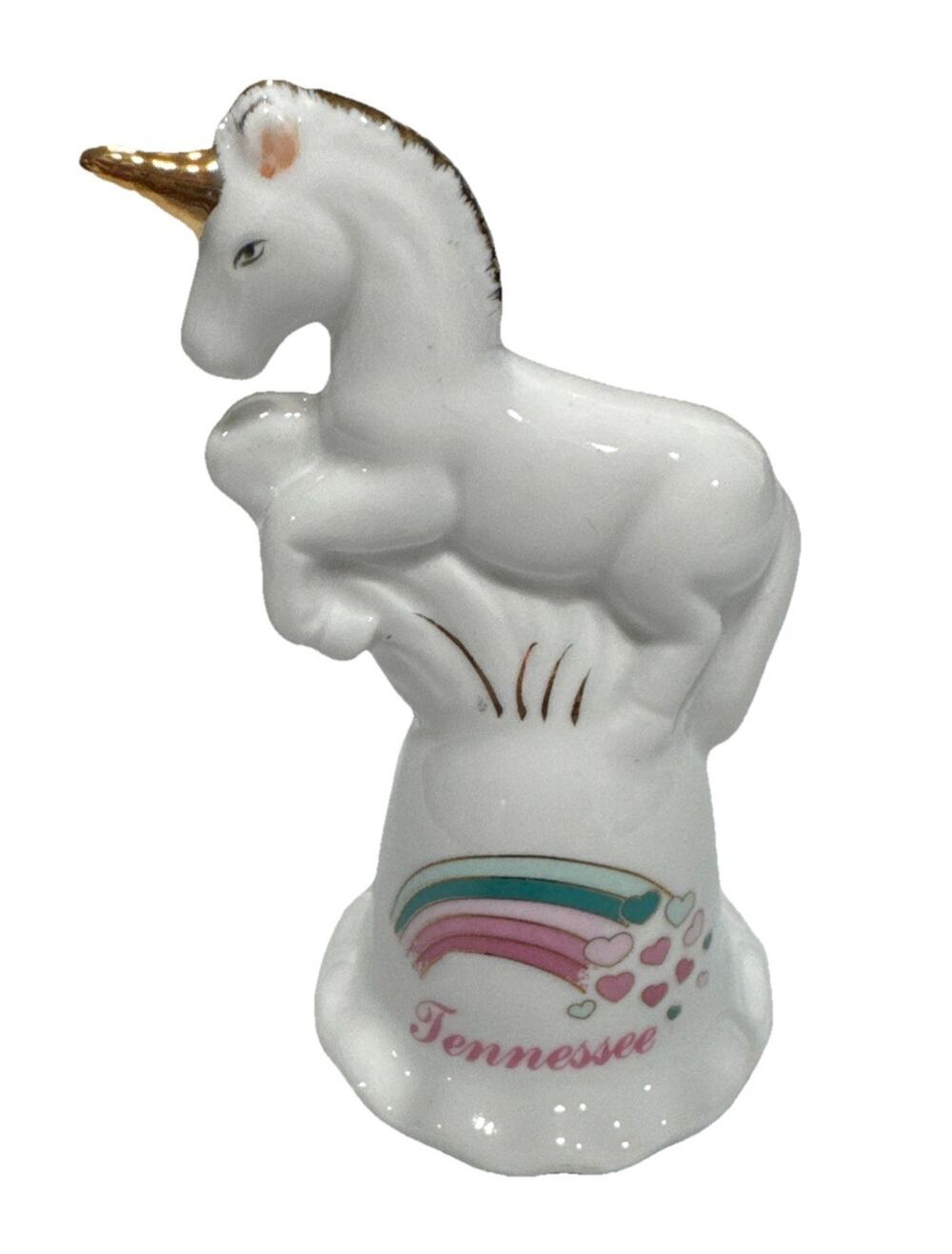 Ceramic Bell Unicorn Tennessee Rainbow with Hearts Souvenir Decoration
